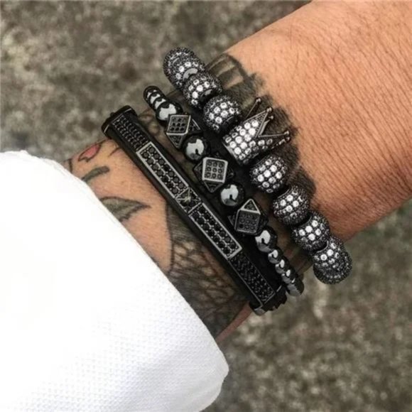 Imperial Crown King Mens Bracelet Pave CZ Gold Bracelets for Men Luxury Charm - Picture 5 of 6